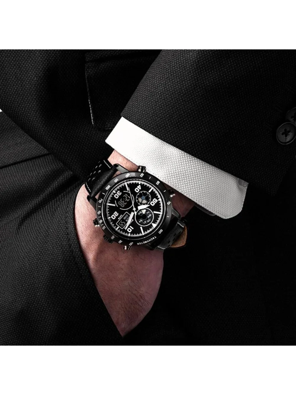 Men's Retro Black Fashion Digital Analog Multifunction Sport Casual Wrist Watch